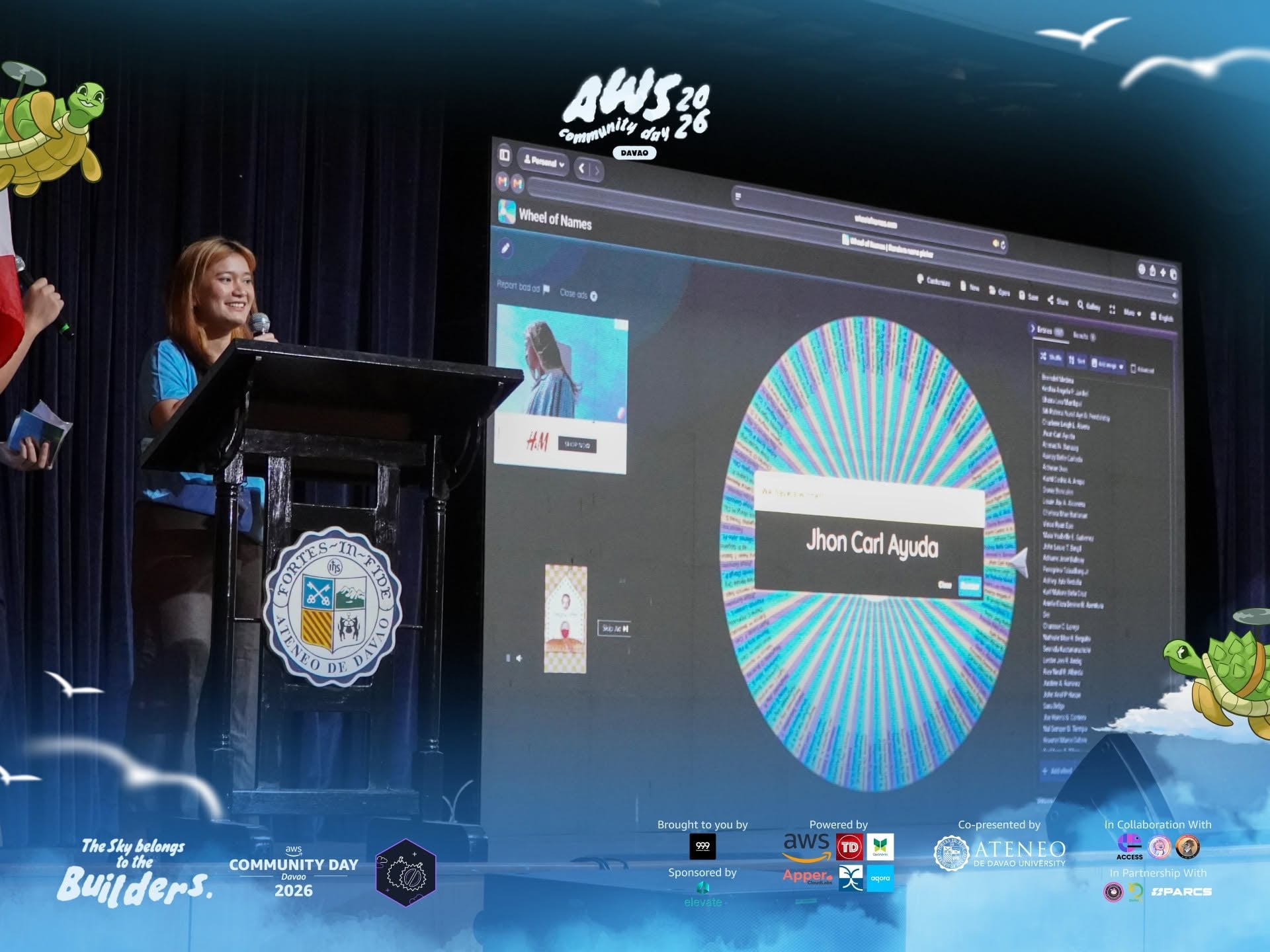 Wheel of Names landing on Jhon Carl Ayuda at AWS Community Day