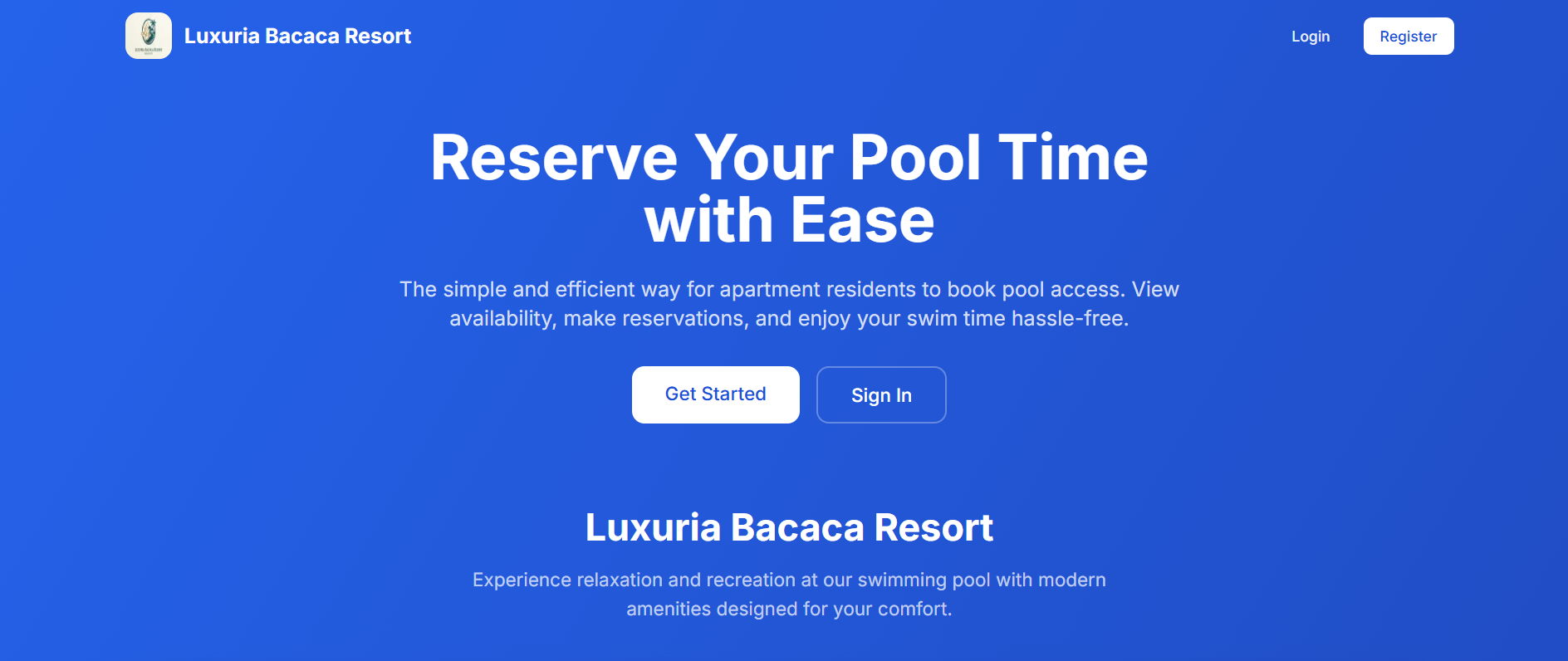 Pool reservation system screenshot